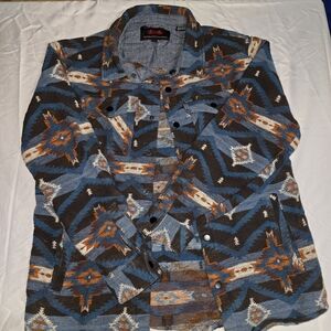 Men's Blue and Orange Aztec Rock & Roll  Patterned Jacket Sz M